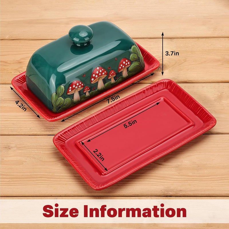 Fungi Fun Mushroom Butter Dish With Lid – Cute Cottagecore Ceramic Storage Container, Vintage French Covered Tray, Boho Farmhouse Kitchen Decor Gift, Unique Countertop Holder (Dark Green, Standard) - Image 3