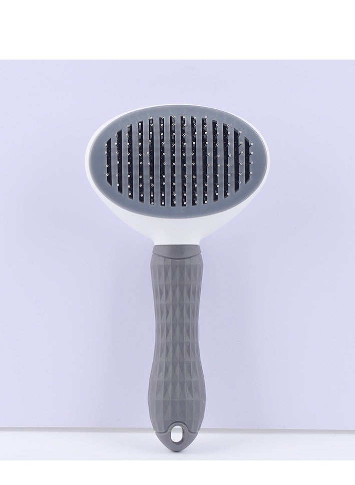 HAPPY PUSS Pet brush, cat and dog round comb; grooming Tool for short-haired and long-haired pets ; removes loose hair & tangles. for shedding and grooming-grey color  - Image 1