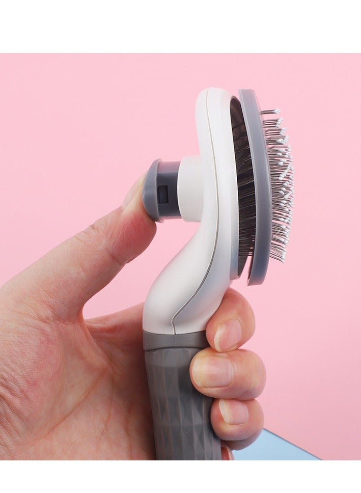 HAPPY PUSS Pet brush, cat and dog round comb; grooming Tool for short-haired and long-haired pets ; removes loose hair & tangles. for shedding and grooming-grey color  - Image 3