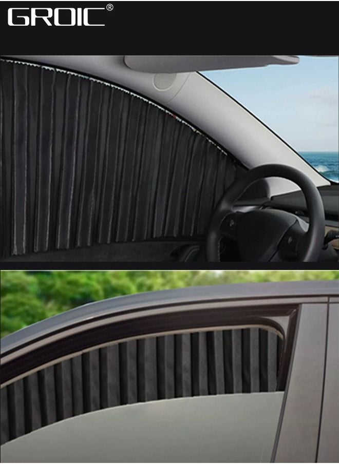 GROIC - Car Window Shades,4 Pcs Car Curtains Window Covers Interior Full Priavcy Protection, Car Front Window Sun Shades,Car Rear Window Sun Shades,Privacy Magnetic Black Covers Car Curtains,Car Interior - Image 1