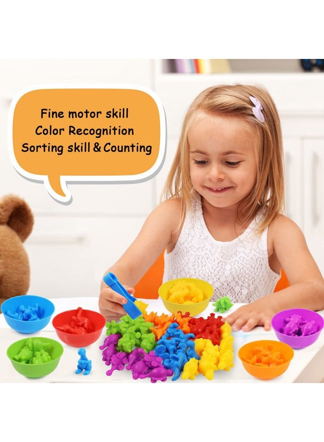 RAEQKS Counting Dinosaur Toys Matching Games with Sorting Bowls Preschool Learning Activities for Math Color Sorting Educational Sensory Montessori STEM Toy Sets for Kids Aged 3+ Years Old Boys Girls - Image 5