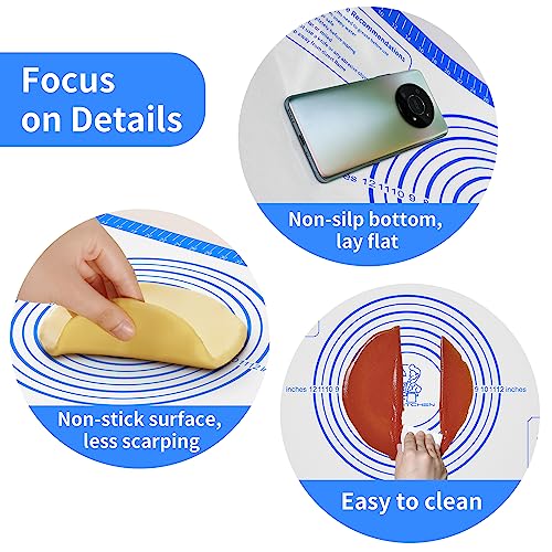 Mimekitchen Pastrty Mat for Dough Rolling, Silicone Baking Mat with Measurement, Fondant Mat for Making Cookies Macarons Bread Pizza Oven Mat, Silicone Mat for Baking - Image 3