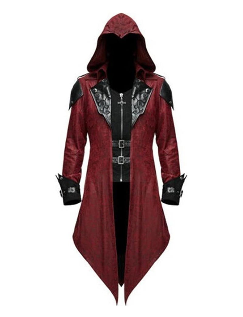 Angelaicos Medieval Renaissance Costume for Men Vampire Viking Trench Steampunk Gothic Coat Halloween Cosplay Party Outfits 3XLarge Burgundy