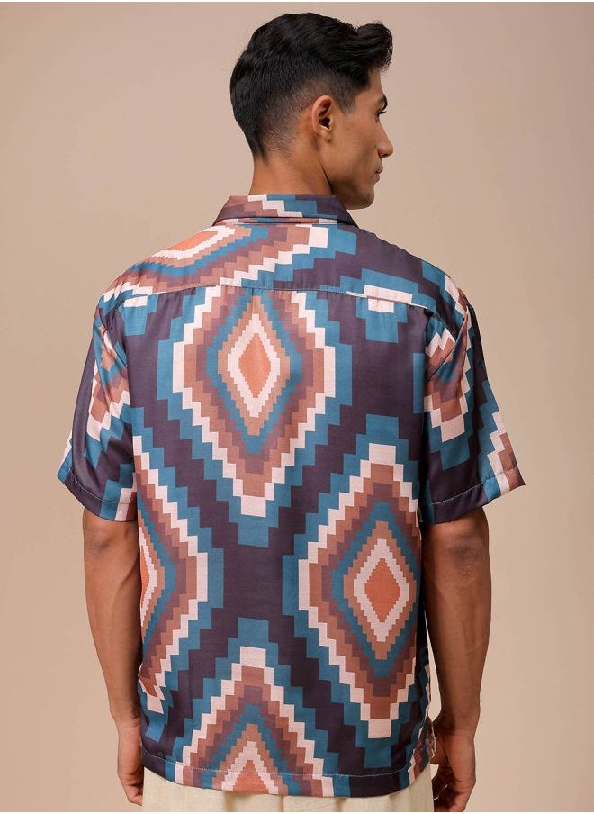 The Indian Garage Co Men Relaxed Fit Indie Printed Half Sleeves Cuban Collar Resort Wear Shirt  - Image 2
