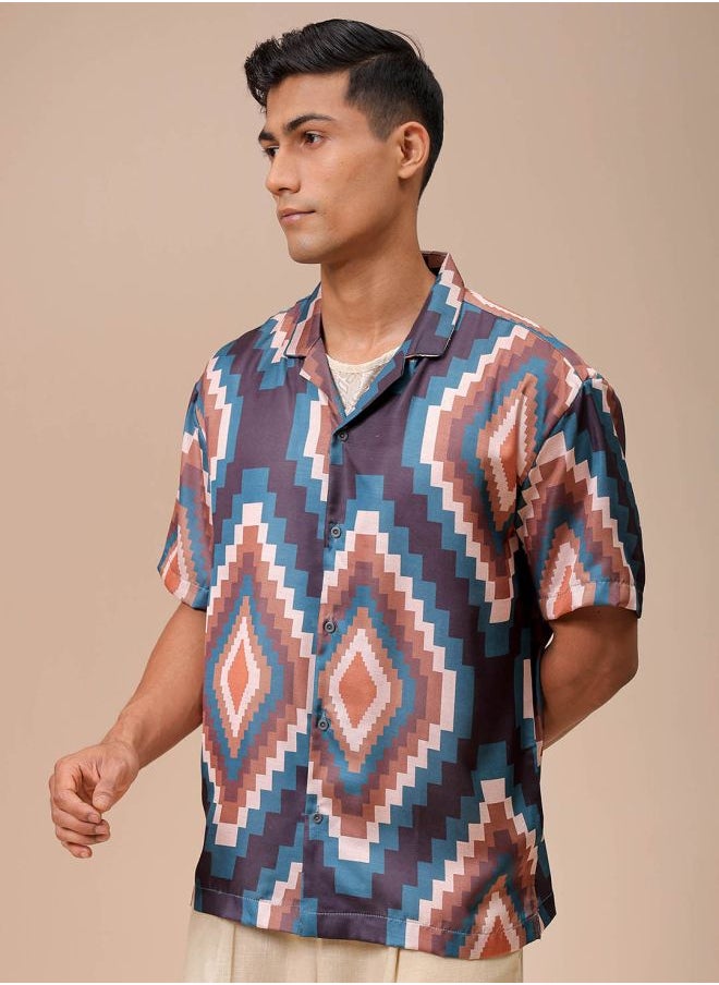The Indian Garage Co Men Relaxed Fit Indie Printed Half Sleeves Cuban Collar Resort Wear Shirt  - Image 4