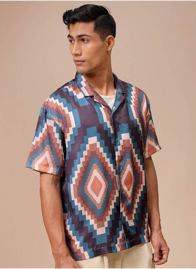 The Indian Garage Co Men Relaxed Fit Indie Printed Half Sleeves Cuban Collar Resort Wear Shirt  - Image 3