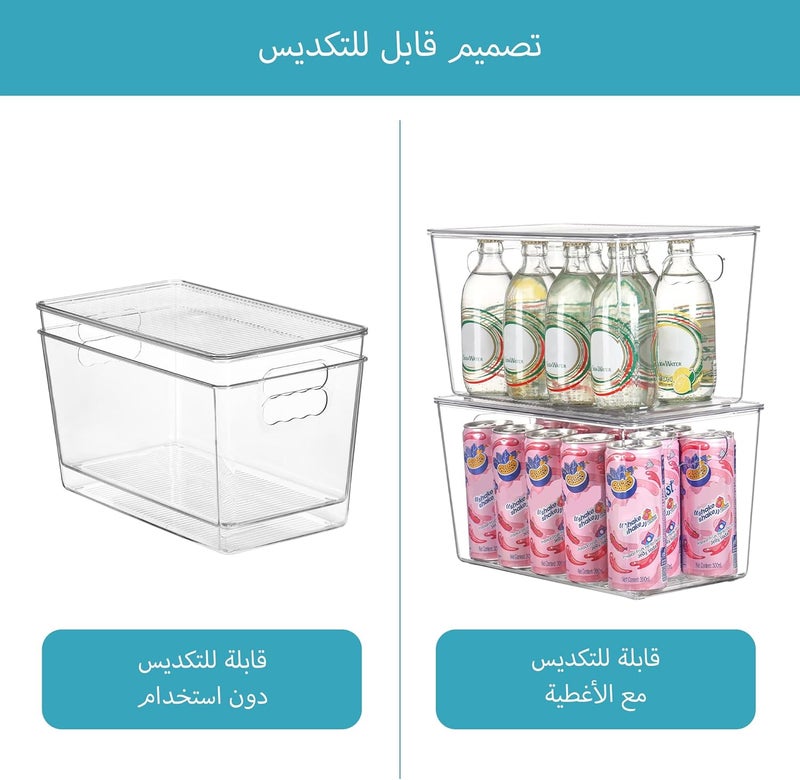 في توب مارت مجموعة المكونة من 6 صناديق تخزين شفافة قابلة للتكديس مع أغطية، حاويات بلاستيكية كبيرة جدًا بمقبض لتنظيم المخزن والتخزين، مثالية لتنظيم المطبخ والثلاجة والخزانة وخزانة الملابس والحمام - Image 3