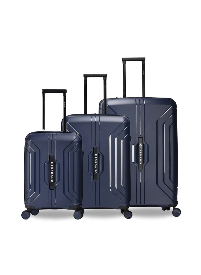 GIORDANO Giordano Luggage Sets of 3 Hard Shell PP Durable Lightweight Carry on Travel Suitcase with Double Spinner Wheels, Secure Combination Lock Trolley Bag, Unbreakable Hardcase Suitcase Set Navy (S+M+L)