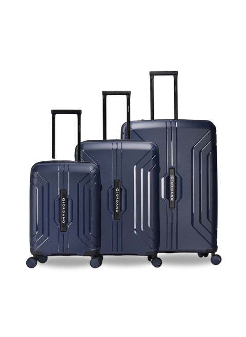 Giordano Luggage Sets of 3 Hard Shell PP Durable Lightweight Carry on Travel Suitcase with Double Spinner Wheels, Secure Combination Lock Trolley Bag, Unbreakable Hardcase Suitcase Set Navy (S+M+L)