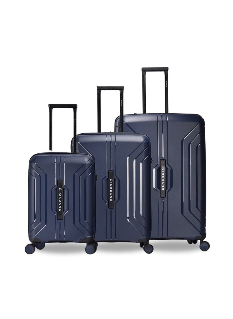 GIORDANO - Giordano Luggage Sets of 3 Hard Shell PP Durable Lightweight Carry on Travel Suitcase with Double Spinner Wheels, Secure Combination Lock Trolley Bag, Unbreakable Hardcase Suitcase Set Navy (S+M+L) - Image 1