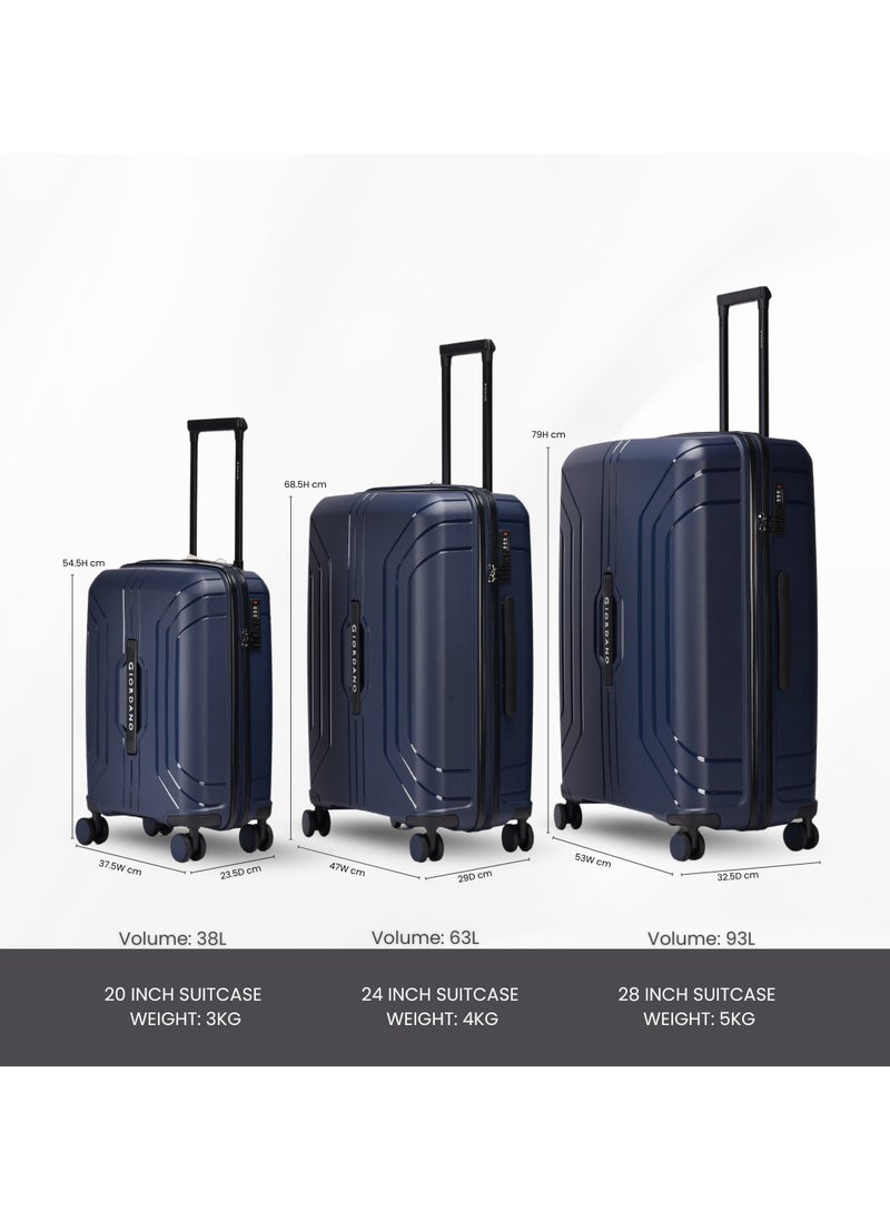 GIORDANO - Giordano Luggage Sets of 3 Hard Shell PP Durable Lightweight Carry on Travel Suitcase with Double Spinner Wheels, Secure Combination Lock Trolley Bag, Unbreakable Hardcase Suitcase Set Navy (S+M+L) - Image 1