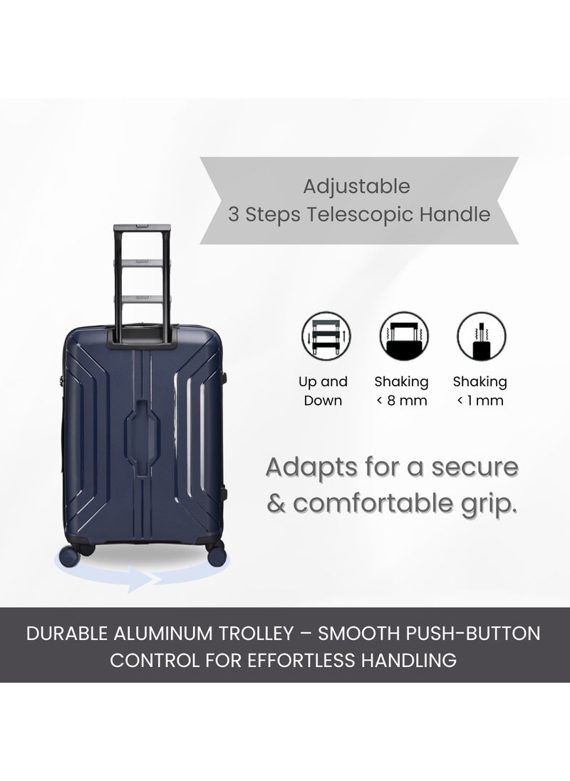 GIORDANO - Giordano Luggage Sets of 3 Hard Shell PP Durable Lightweight Carry on Travel Suitcase with Double Spinner Wheels, Secure Combination Lock Trolley Bag, Unbreakable Hardcase Suitcase Set Navy (S+M+L) - Image 1