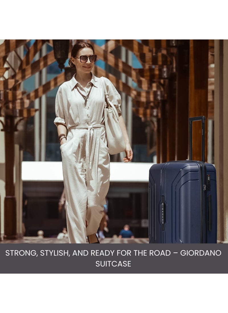 GIORDANO - Giordano Luggage Sets of 3 Hard Shell PP Durable Lightweight Carry on Travel Suitcase with Double Spinner Wheels, Secure Combination Lock Trolley Bag, Unbreakable Hardcase Suitcase Set Navy (S+M+L) - Image 1