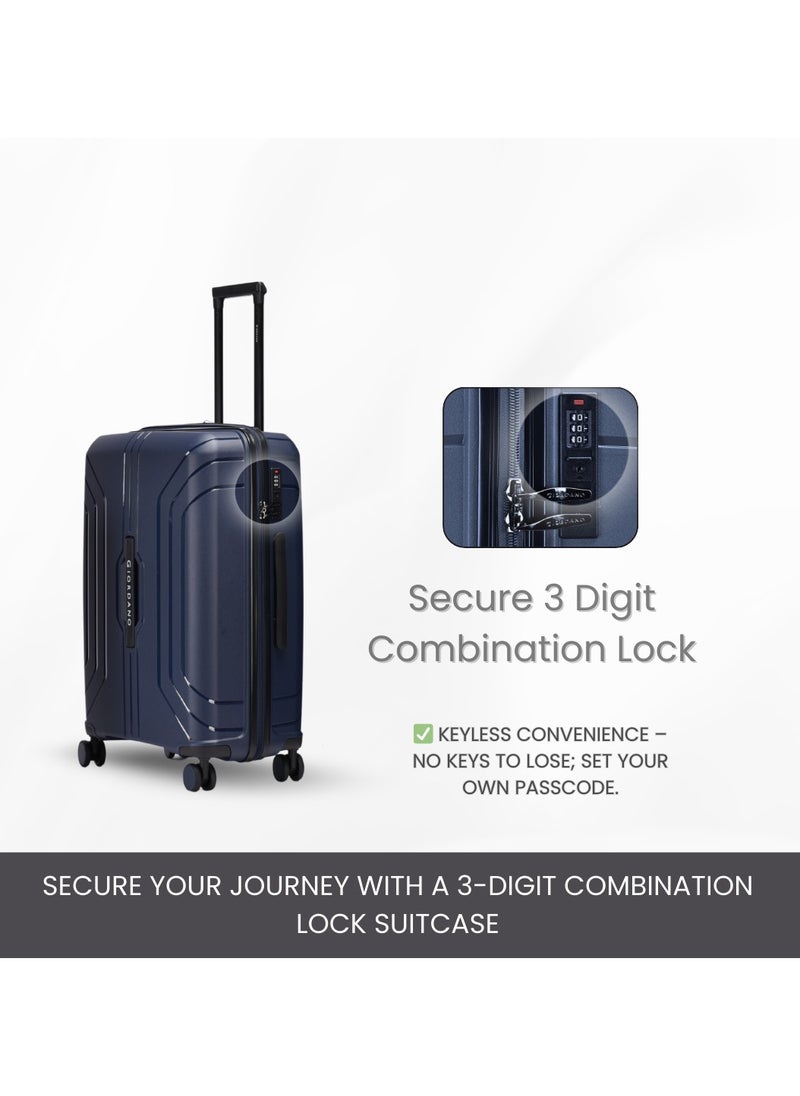 GIORDANO - Giordano Luggage Sets of 3 Hard Shell PP Durable Lightweight Carry on Travel Suitcase with Double Spinner Wheels, Secure Combination Lock Trolley Bag, Unbreakable Hardcase Suitcase Set Navy (S+M+L) - Image 1