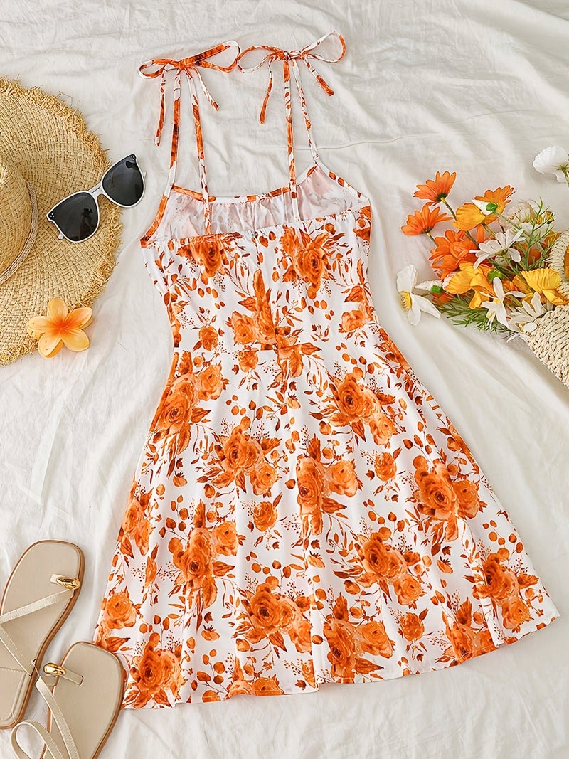 Women's Sleeveless Ruched Waist Floral Print Elegant Mini Dress, Summer Solstice - Image 4