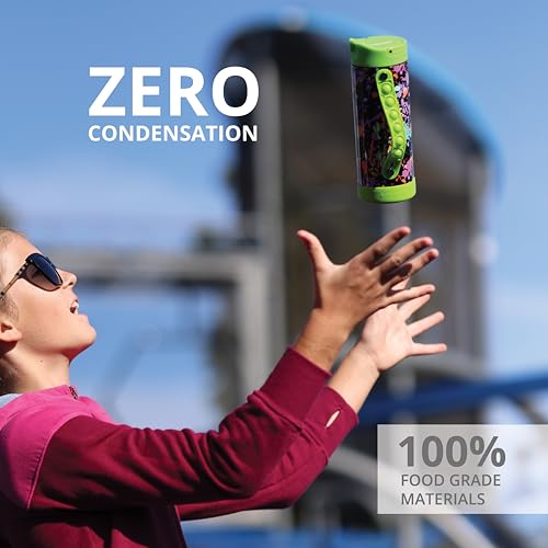 Elemental Iconic Kids Water Bottle with Straw Lid & Stress Relief Pop It Handle, Leak-Proof When Closed, Triple Insulated Kids Stainless Steel Water Bottle For Girls and Boys, 14oz -Green Splatter - Image 3