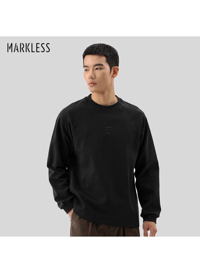 Markless Men's Casual Loose Fit Crew Neck Sweatshirt Autumn Winter Trendy Fashion Base Shirt 4405 Black L - Image 1