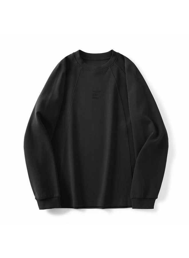 Markless Men's Casual Loose Fit Crew Neck Sweatshirt Autumn Winter Trendy Fashion Base Shirt 4405 Black L - Image 4