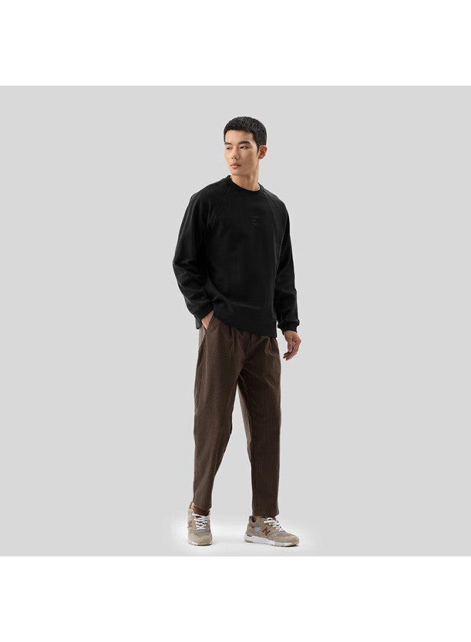 Markless Men's Casual Loose Fit Crew Neck Sweatshirt Autumn Winter Trendy Fashion Base Shirt 4405 Black L - Image 2