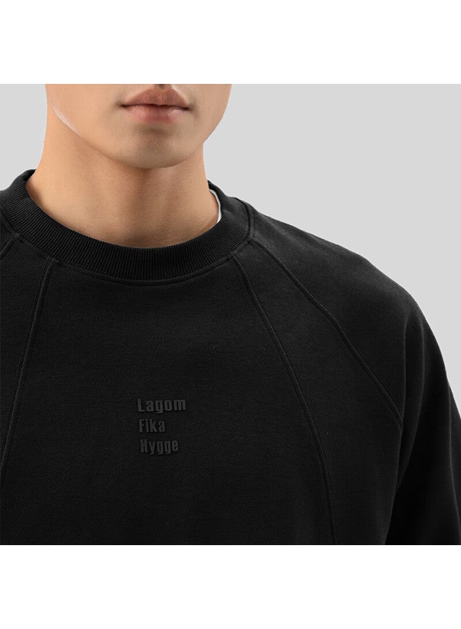 Markless Men's Casual Loose Fit Crew Neck Sweatshirt Autumn Winter Trendy Fashion Base Shirt 4405 Black L - Image 3