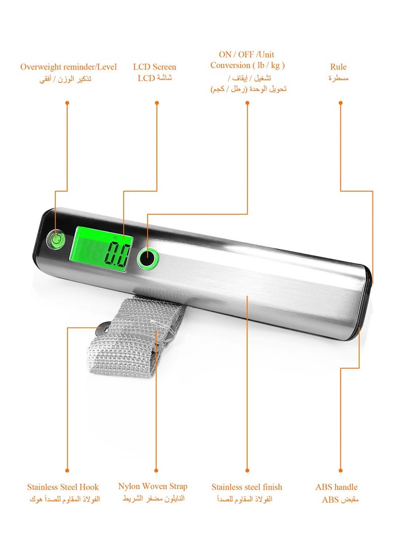 QUXUNV - Luggage Scale, Digital Luggage Weight Scale, 110lb/50kg Hanging Suitcase Scale with Backlight LCD Display, Level Ruler & Tape Measure, Battery Included - Image 1