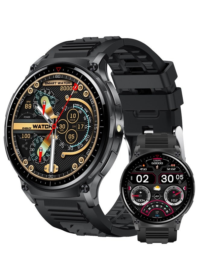 رولستيمي ساعة ذكية للرجال في الهواء الطلق ساعة ذكية للرجال مع مصباح ليد جيب البوصلة النشاط جهاز تعقب للياقة البدنية ساعة ذكية من الفولاذ المقاوم للصدأ الأسود ل أندريود يوس - Image 1