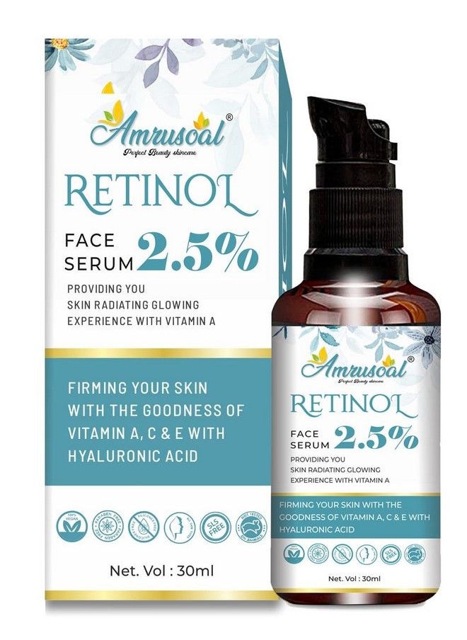 AMRUSOAL - Retinol 2.5% Face Serum For Skin Whitening Vitamin C Serum For Face Pigmentation Radiant Skin Anti Blemishes & Anti Aging Serum ; Soother & Brighten Skin ; Wrinkle Reducer 30 Ml - Image 1