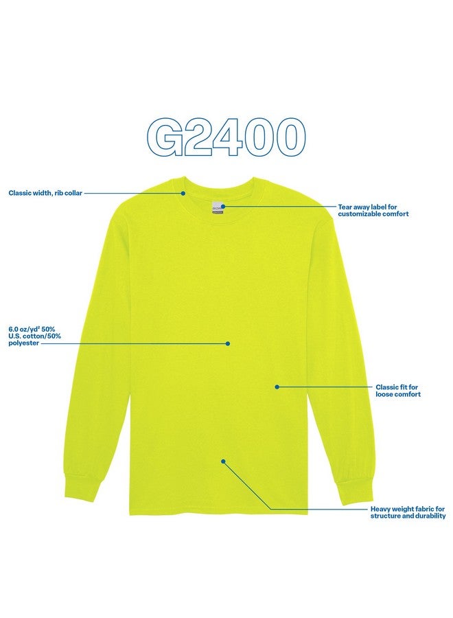 Gildan Men's Ultra Cotton Long Sleeve T-Shirt, Style G2400, Multipack, Safety Green (10-Pack), Medium - Image 3