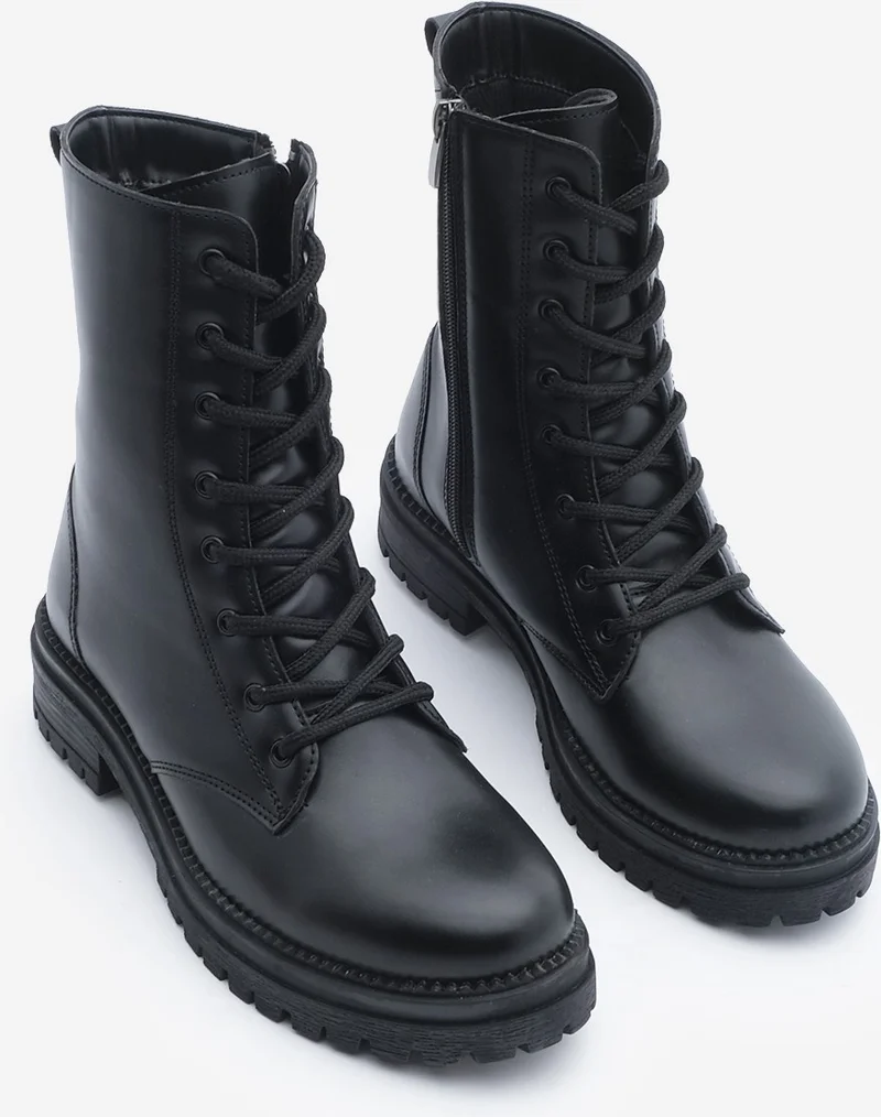 MARJIN Margin Women's Boots Boots Zippered Lace-Up Serrated Sole Celare