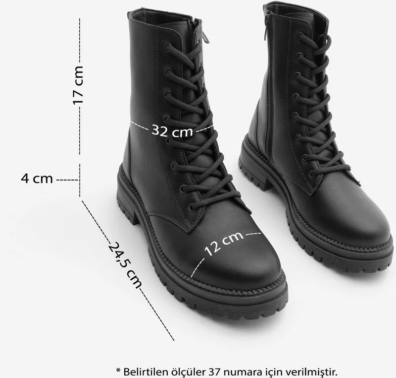 MARJIN Margin Women's Boots Boots Zippered Lace-Up Serrated Sole Celare