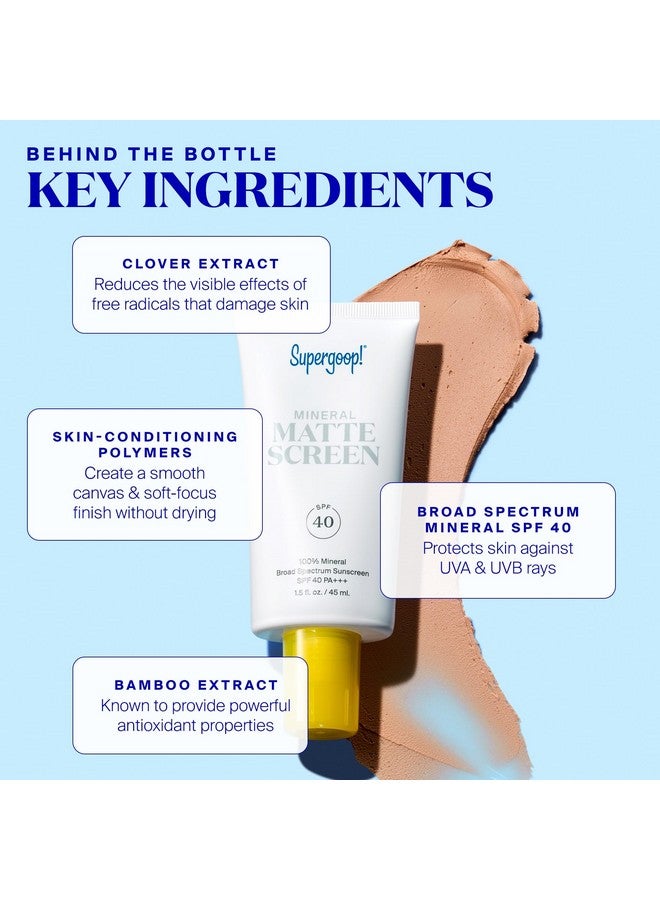 Supergoop! Mineral Mattescreen (SPF 40) - 45 mL - 100% Mineral, Oil-Free Broad Spectrum Sunscreen - Smooths Skin’s Appearance, Minimizes Pores & Controls Shine - Water & Sweat Resistant - Image 5