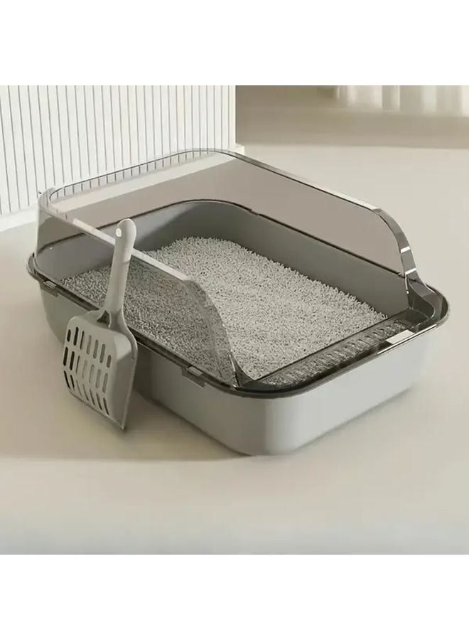 صندوق فضلات القطط شبه المغلق كبير الحجم بسور عالٍ يمنع التناثر مزود بتصميم مضاد للروائح - Image 2