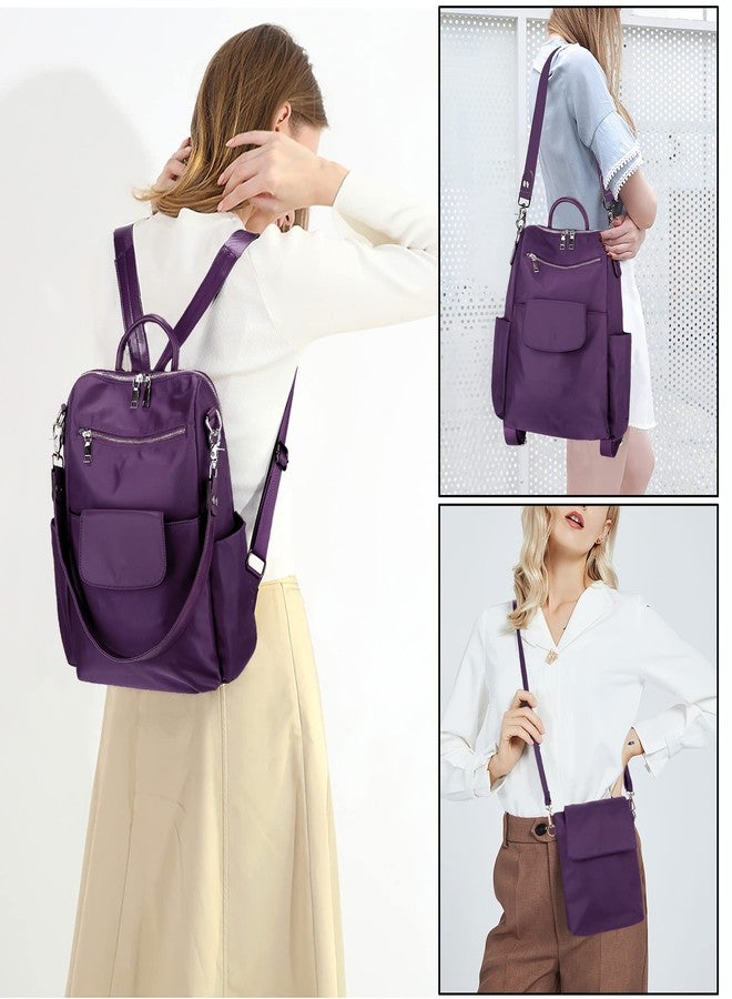 UTO Women Backpack Purse Oxford Waterproof Cloth Nylon Ladies Rucksack Detachable Crossbody Shoulder Bag E Purple - Image 2
