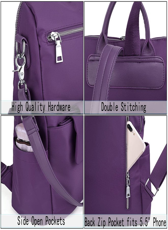 UTO Women Backpack Purse Oxford Waterproof Cloth Nylon Ladies Rucksack Detachable Crossbody Shoulder Bag E Purple - Image 4