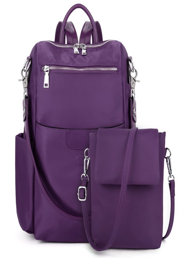 UTO Women Backpack Purse Oxford Waterproof Cloth Nylon Ladies Rucksack Detachable Crossbody Shoulder Bag E Purple - Image 1