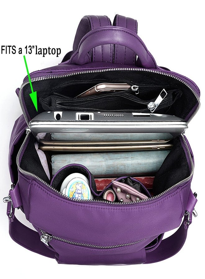 UTO Women Backpack Purse Oxford Waterproof Cloth Nylon Ladies Rucksack Detachable Crossbody Shoulder Bag E Purple - Image 3