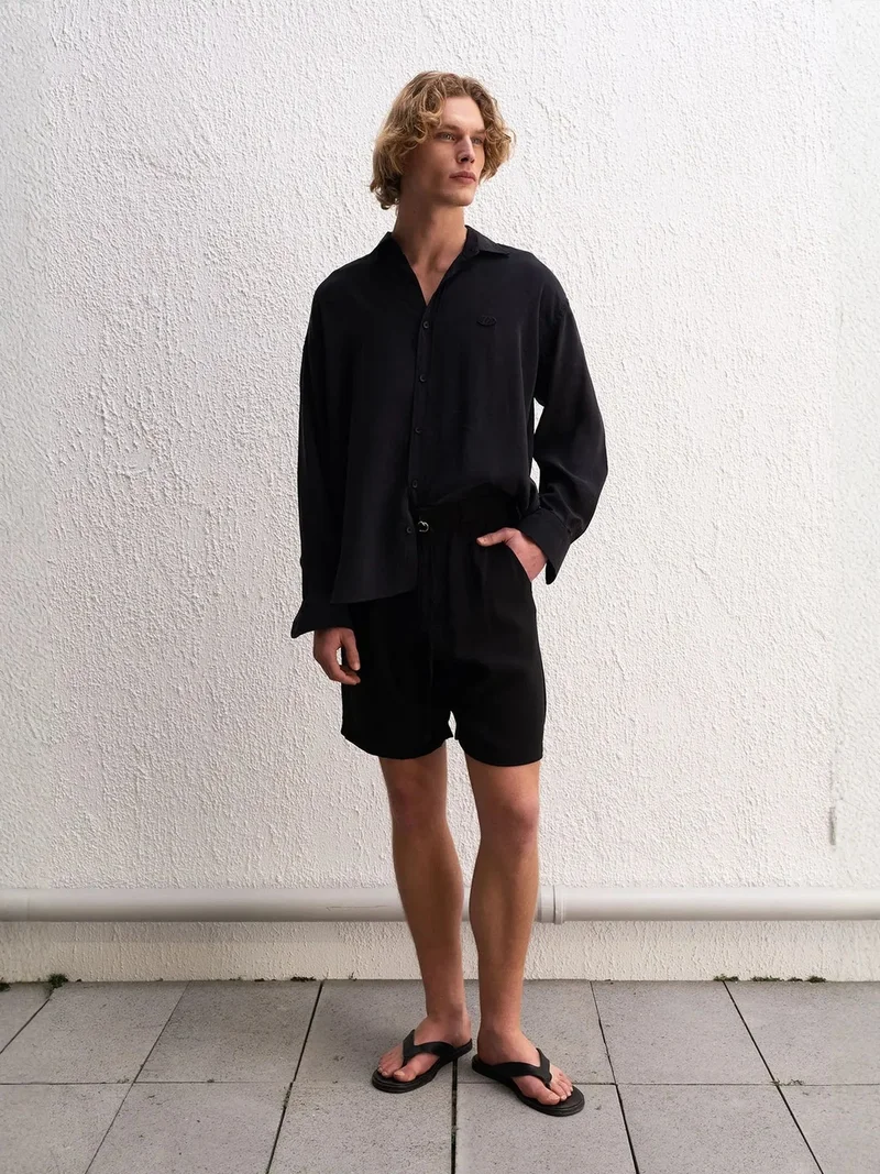 جيستو GIESTO Oversized Button-Up Shirt with Shirt Collar