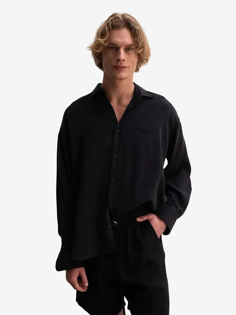 جيستو GIESTO Oversized Button-Up Shirt with Shirt Collar