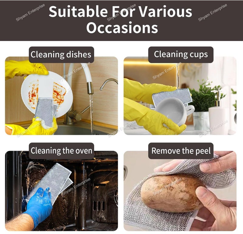 Shyam Enterprise 6 PCS Wire Dish Washing Cloth Stainless Steel Multipurpose Dish Scrubber for Wet and Dry Dishcloth for Washing Dishes Sinks Washable Multipurpose Silver_Color 6 - Image 3