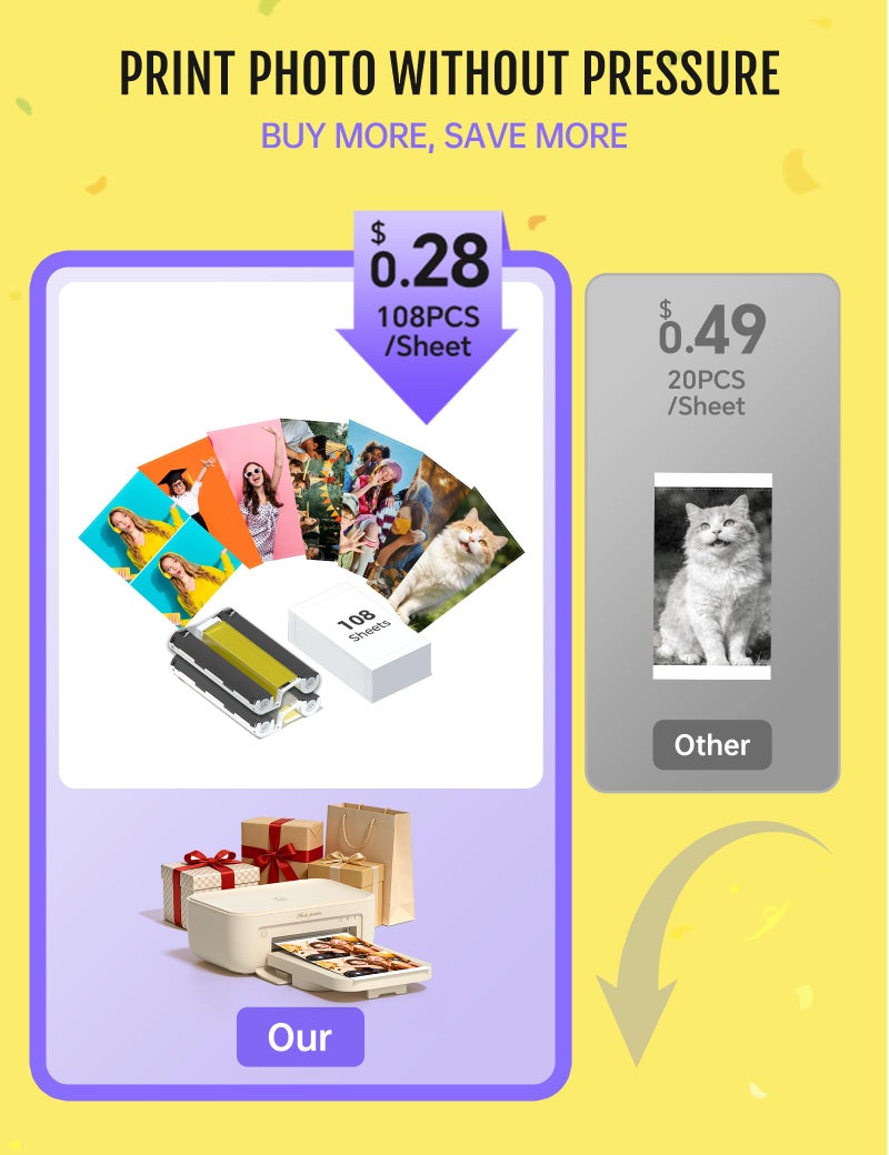 iDPRT 4x6 Photo Printer, CP4100 Instant Photo Printer for iPhone & Android with 108 Sheets & 2 Cartridges, Wireless Portable Picture Printer, 300DPi Thermal Dye Sublimation, Beige - Image 2