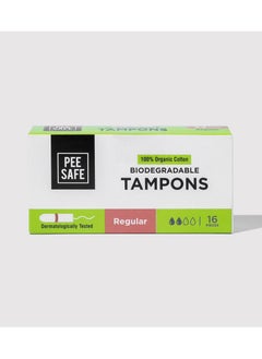 PEESAFE PeeSafe 100% Organic Cotton Tampons, Comfortable & Stain-Free, Biodegradable, Dermatologically tested, Light to Medium Flow Regular Size, 16 Tampons  - Image 1