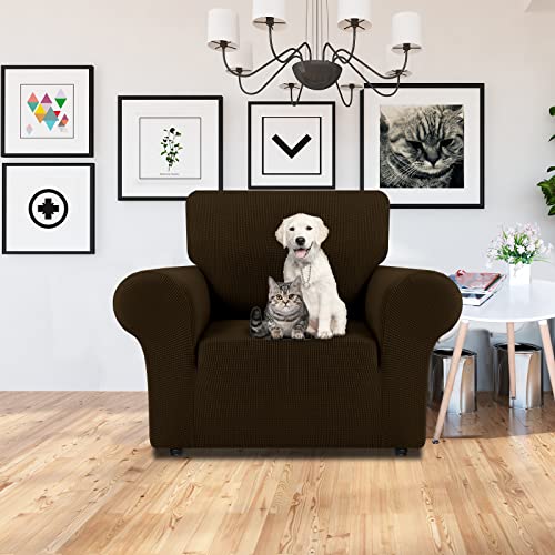 LURKA Stretch Chair Sofa Slipcovers 1 Piece Couch Covers for Sofa Furniture Protector Full Sofa Covers with Elastic Bottom for Kids and Dog (Brown, Small) - Image 2
