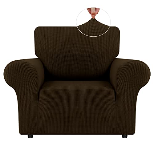 LURKA Stretch Chair Sofa Slipcovers 1 Piece Couch Covers for Sofa Furniture Protector Full Sofa Covers with Elastic Bottom for Kids and Dog (Brown, Small) - Image 1