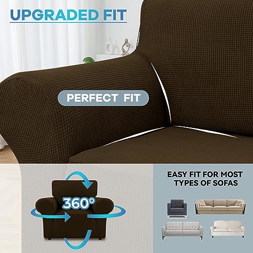 LURKA Stretch Chair Sofa Slipcovers 1 Piece Couch Covers for Sofa Furniture Protector Full Sofa Covers with Elastic Bottom for Kids and Dog (Brown, Small) - Image 4