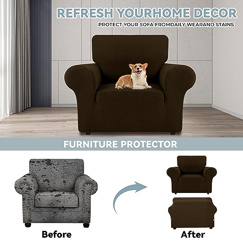 LURKA Stretch Chair Sofa Slipcovers 1 Piece Couch Covers for Sofa Furniture Protector Full Sofa Covers with Elastic Bottom for Kids and Dog (Brown, Small) - Image 3