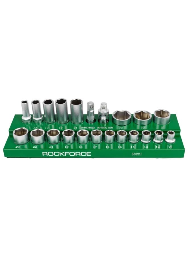 ROCKFORCE Set of 1/2'' sockets, 22 pcs. 
(universal profile) 
(10,12,13,14,15,16,17,18,19,21,22,24,
27,30,32 mm/deep 10,13,17,19,21 
mm.) - Image 2