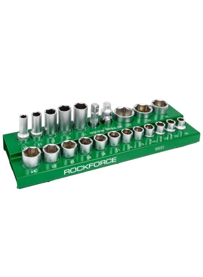 ROCKFORCE Set of 1/2'' sockets, 22 pcs. 
(universal profile) 
(10,12,13,14,15,16,17,18,19,21,22,24,
27,30,32 mm/deep 10,13,17,19,21 
mm.) - Image 3