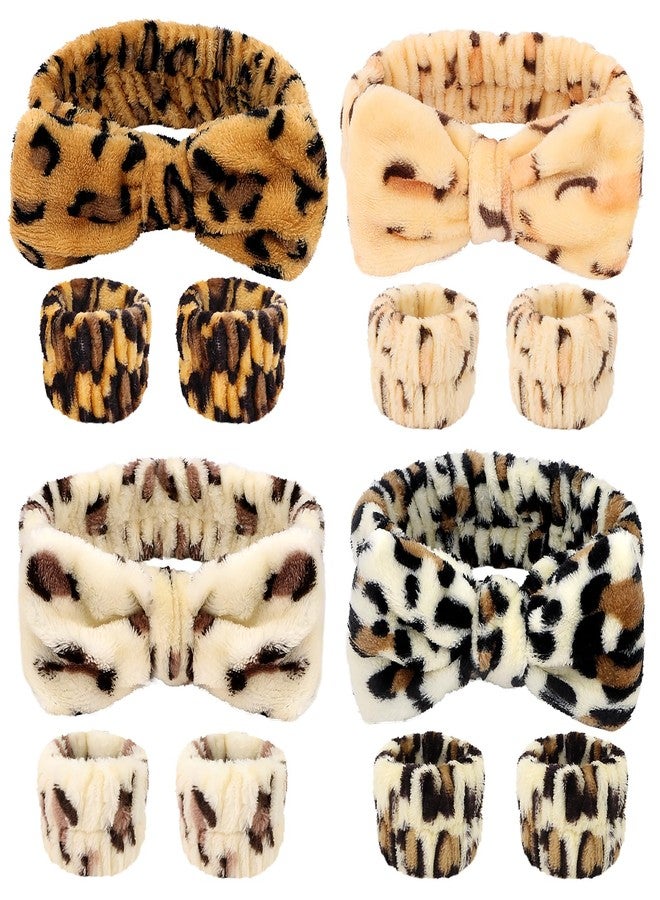 CAVETEE Spa Headband and Wristband Set, Spa & Makeup Fluffy Bow Headband Skincare Hair Band and Wristbands for Face Washing Shower & Yoga - Image 1