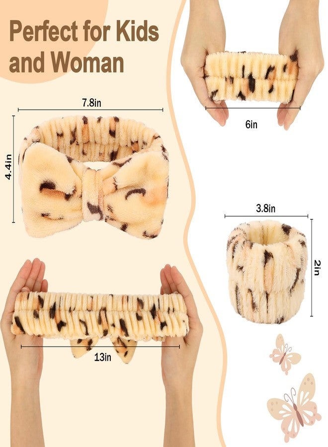 CAVETEE Spa Headband and Wristband Set, Spa & Makeup Fluffy Bow Headband Skincare Hair Band and Wristbands for Face Washing Shower & Yoga - Image 2