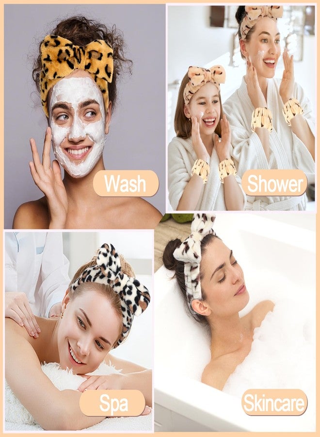 CAVETEE Spa Headband and Wristband Set, Spa & Makeup Fluffy Bow Headband Skincare Hair Band and Wristbands for Face Washing Shower & Yoga - Image 3
